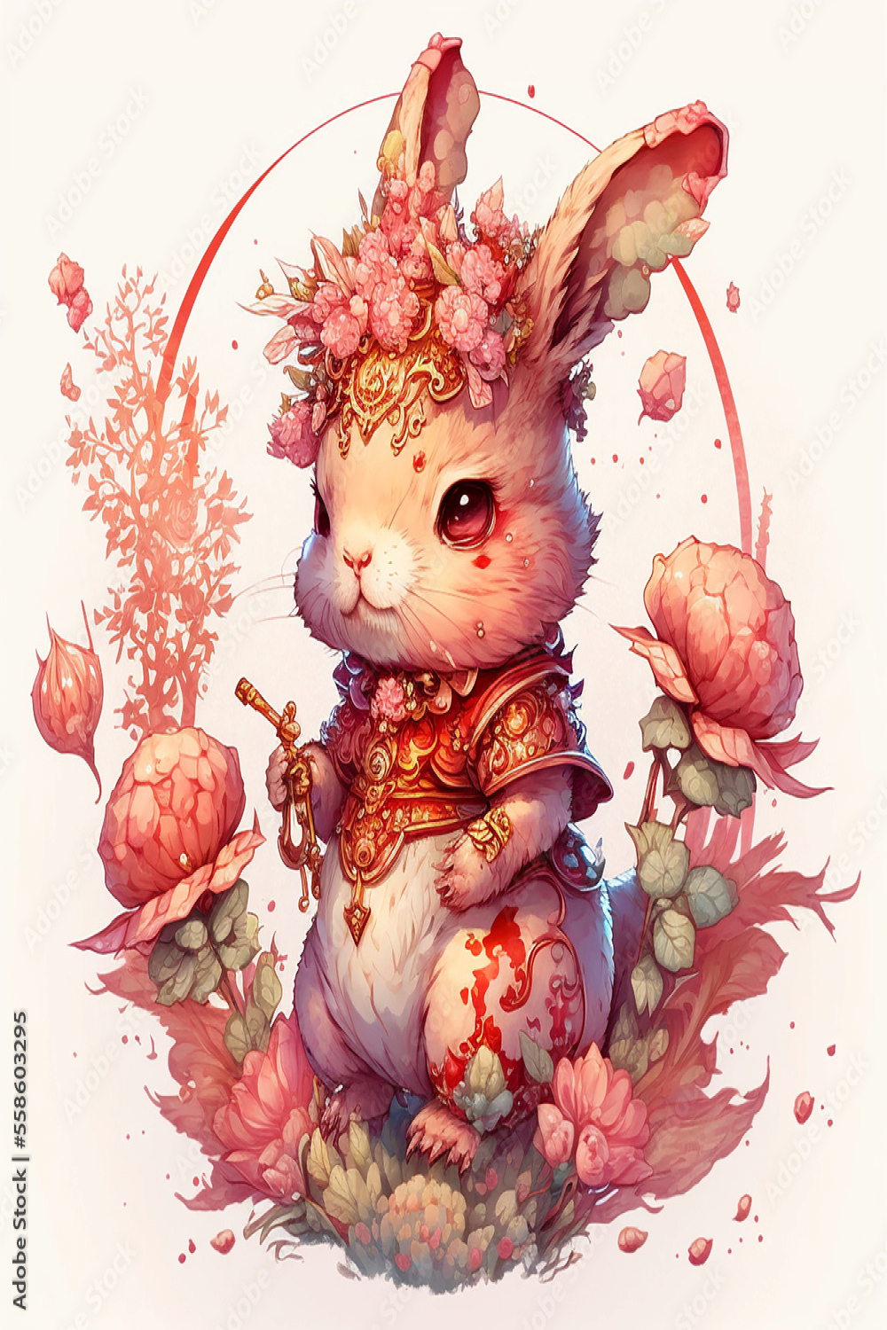 A lovely Chinese zodiac rabbit wearing Chinese red Hanfu