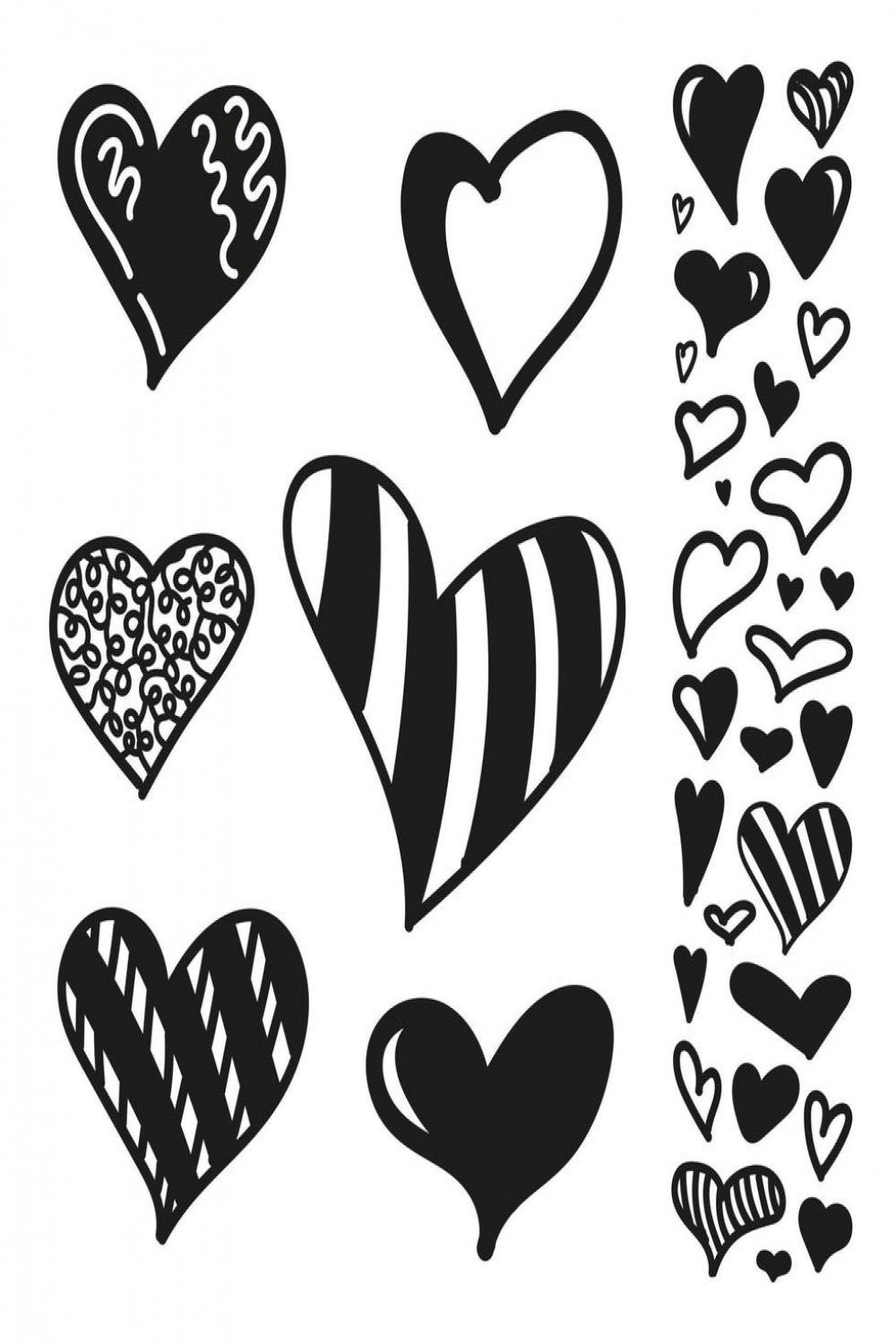 A set of hearts in black and white style isolated on a white