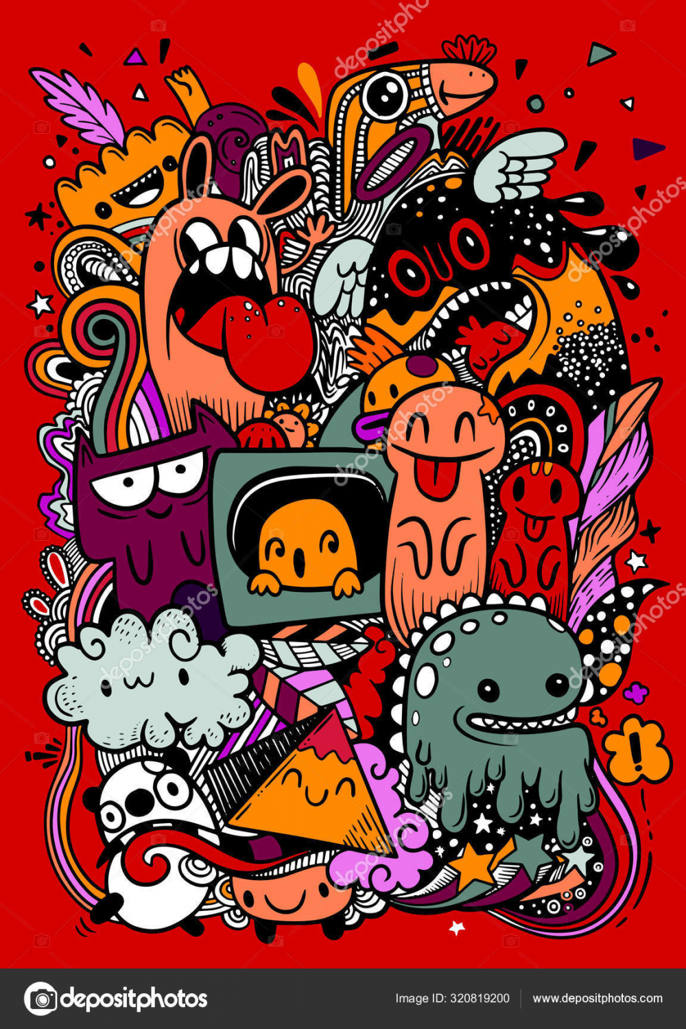 Abstract Grunge Urban Pattern Monster Character Super Drawing