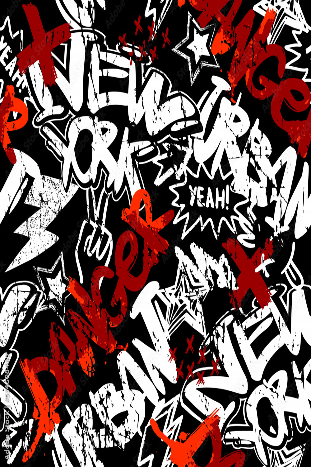 Abstract seamless chaotic pattern with graffiti words NEW YORK