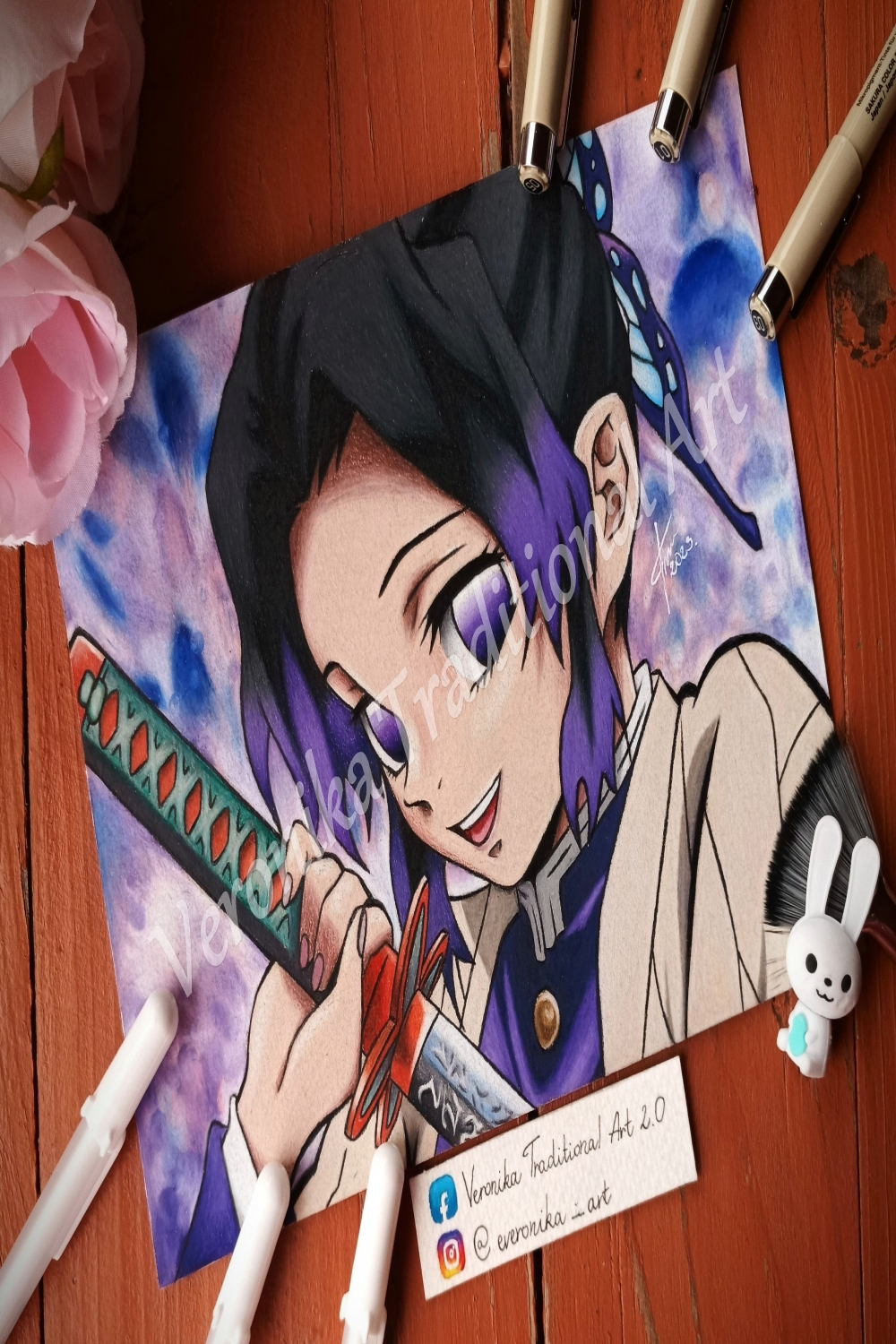 Anime Colored Pencil Drawing Realistic as a PRINT Demon Pillar