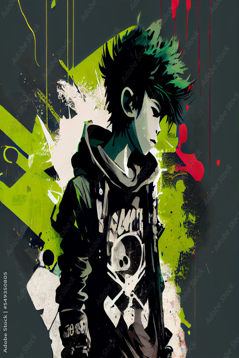 Anime graffiti atom punk kid ilustración de Stock  Adobe Stock