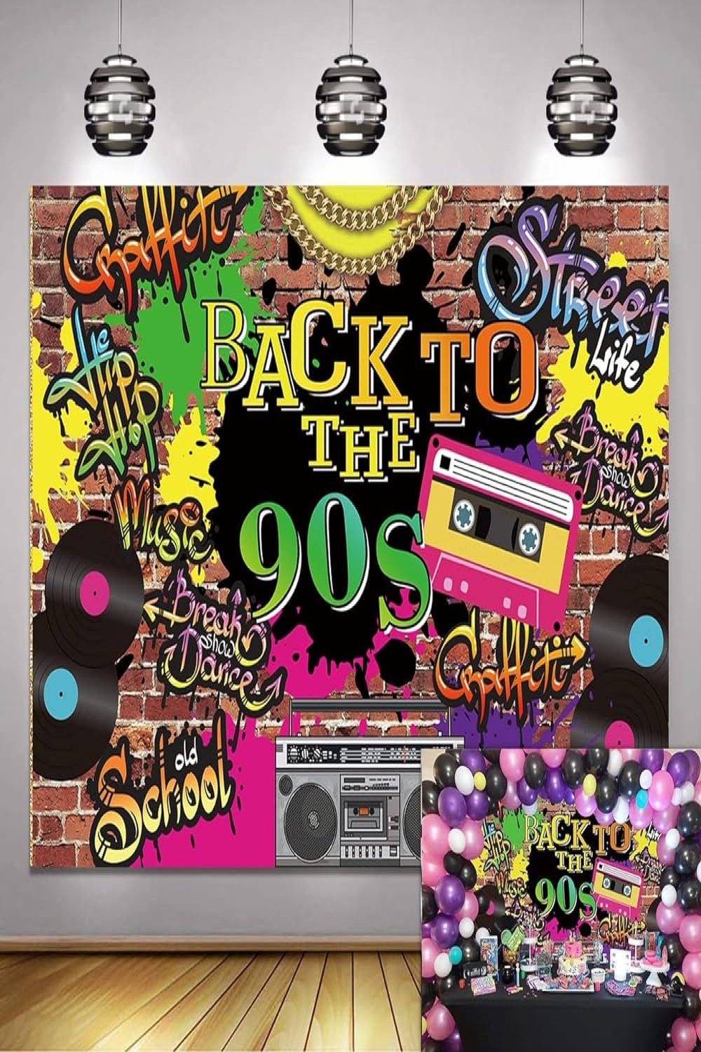 Back to The s Background Hip Hop Graffiti Brick Wall Retro Fashion  Photography Background s Theme Adults Children Birthday Party Decoration  Props