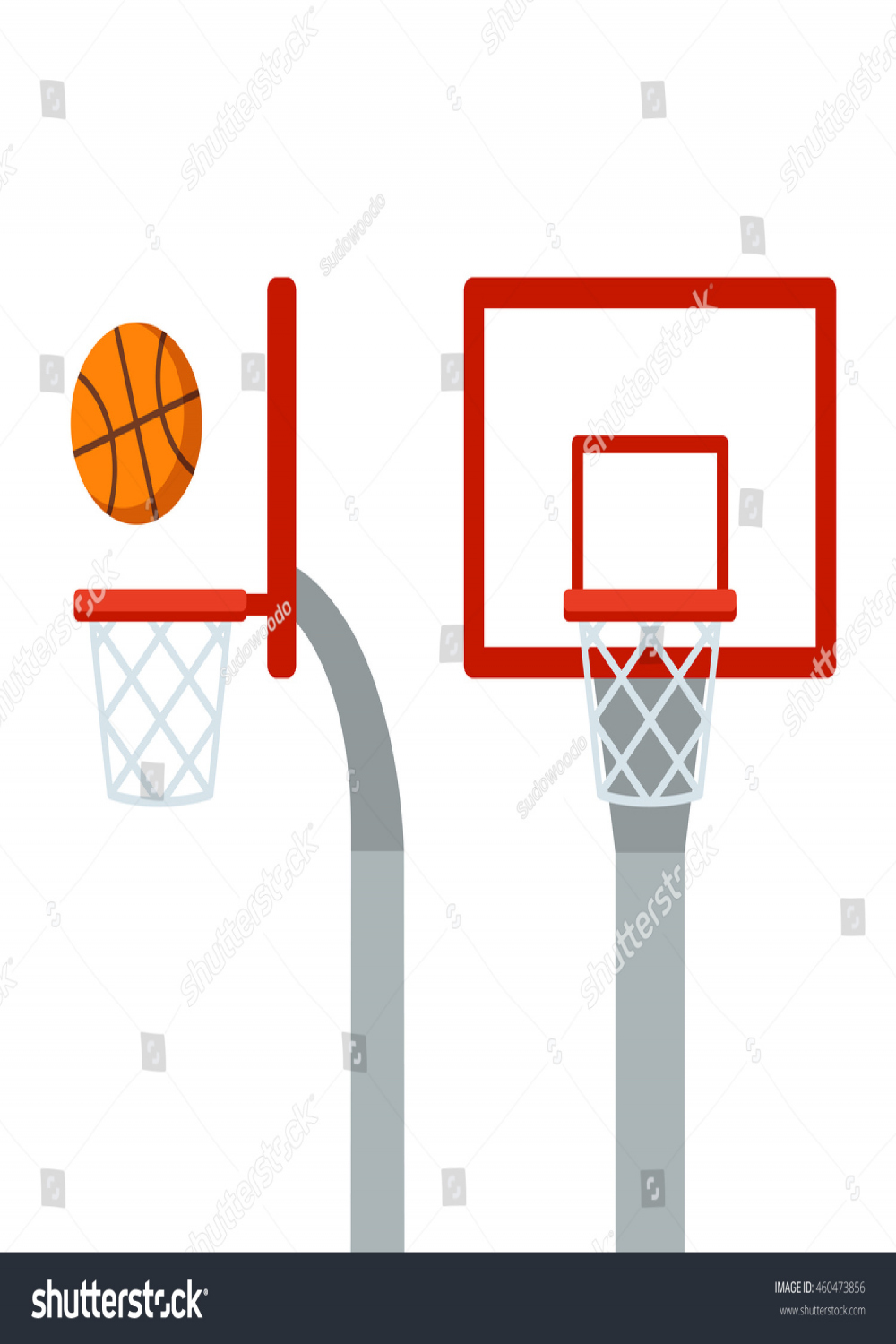 Basketballkorb und Ball, Vorder- und Seitenansicht