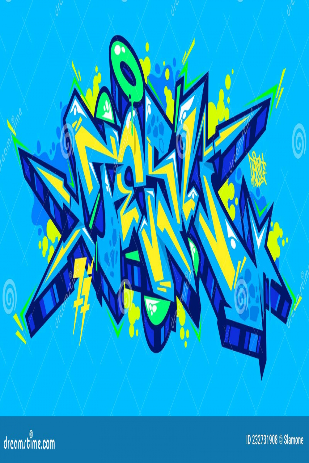 Blaue Abstrakte Urbane Graffiti Street Art Word Tesl Beschriftung