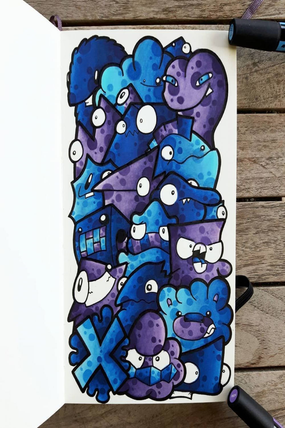 Blue Purple Doodle Art  Cute doodle art, Marker art, Graffiti doodles