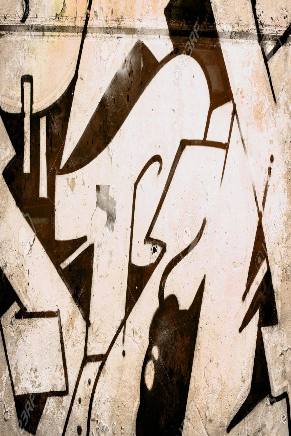 Brown Graffiti Over Old Dirty Wall, Urban Hip Hop Background Gray