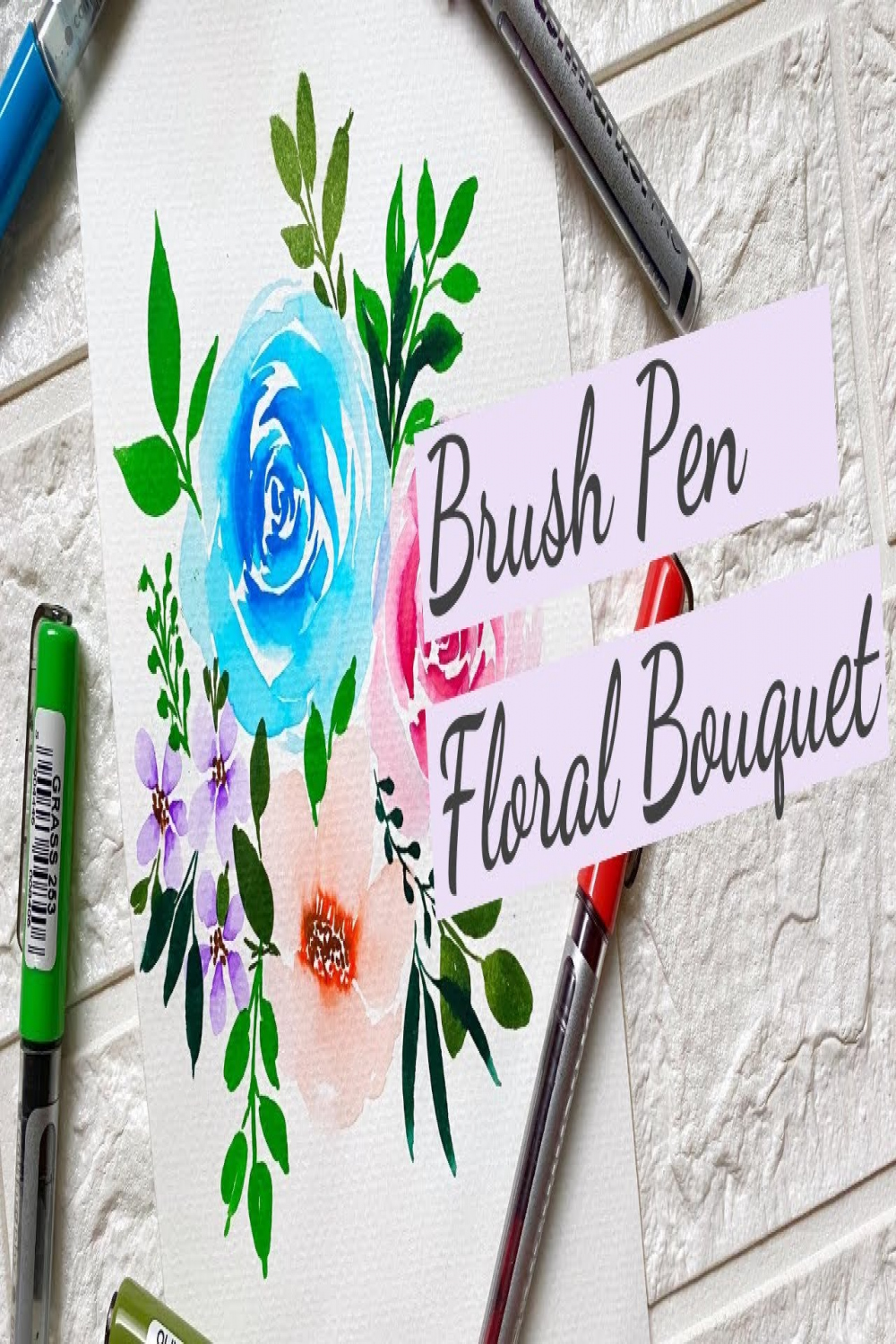 Brush Pen Floral Bouquet  How to Paint Loose Floral Bouquet for Beginners