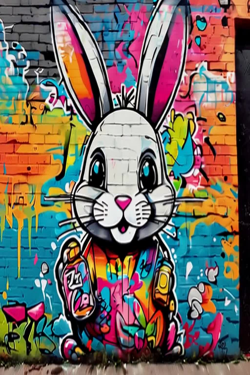 Bunny in Graffiti Style Urban Street Art Poster Cute Graffiti Style Bunny  Colorful Wall Decor