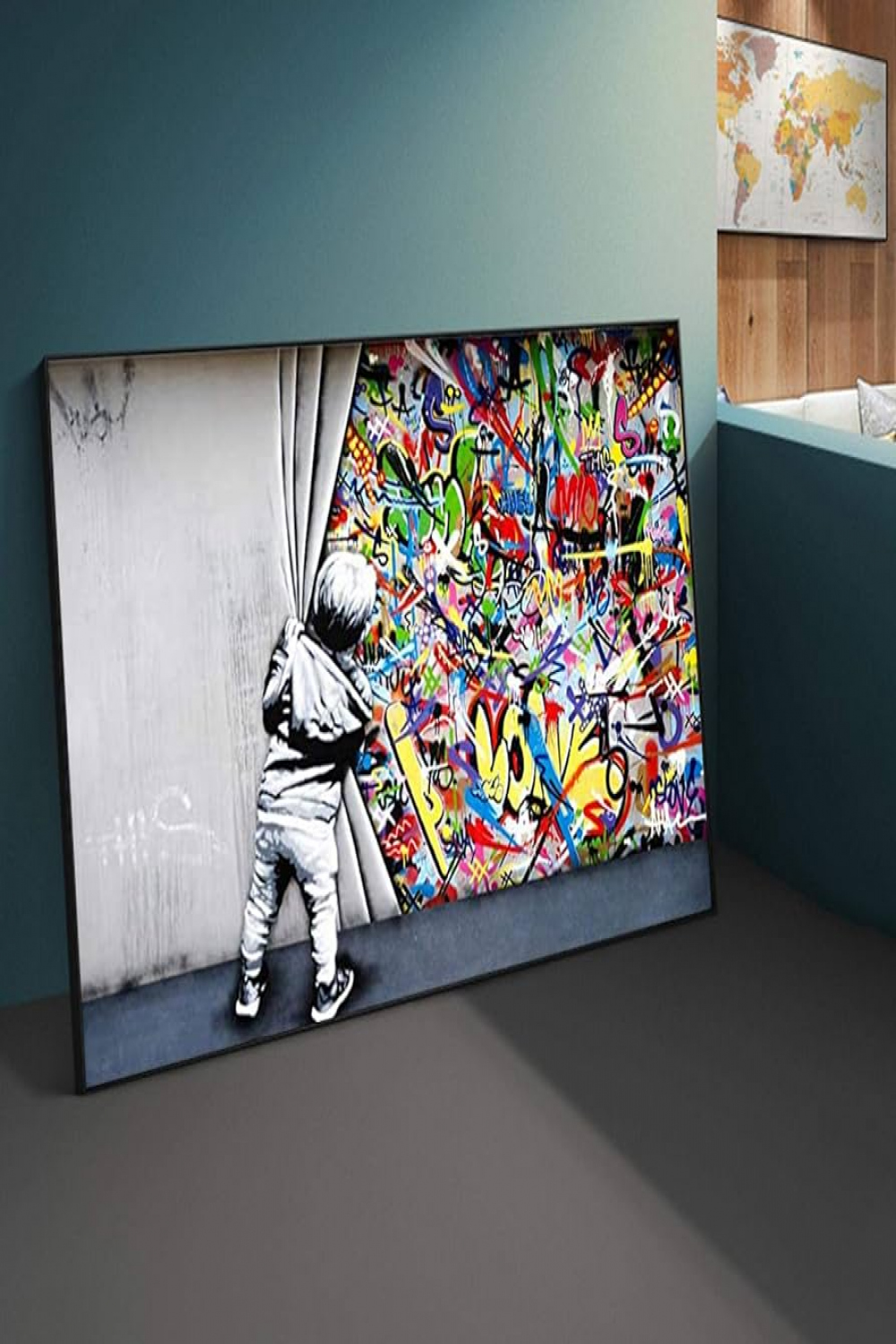 Bürodeko Street Art Banksy Graffiti Wall Art Behind the Curtain  Leinwandposter Farmhouse Decor Moderne Bilder Home Decor  xcm(."x