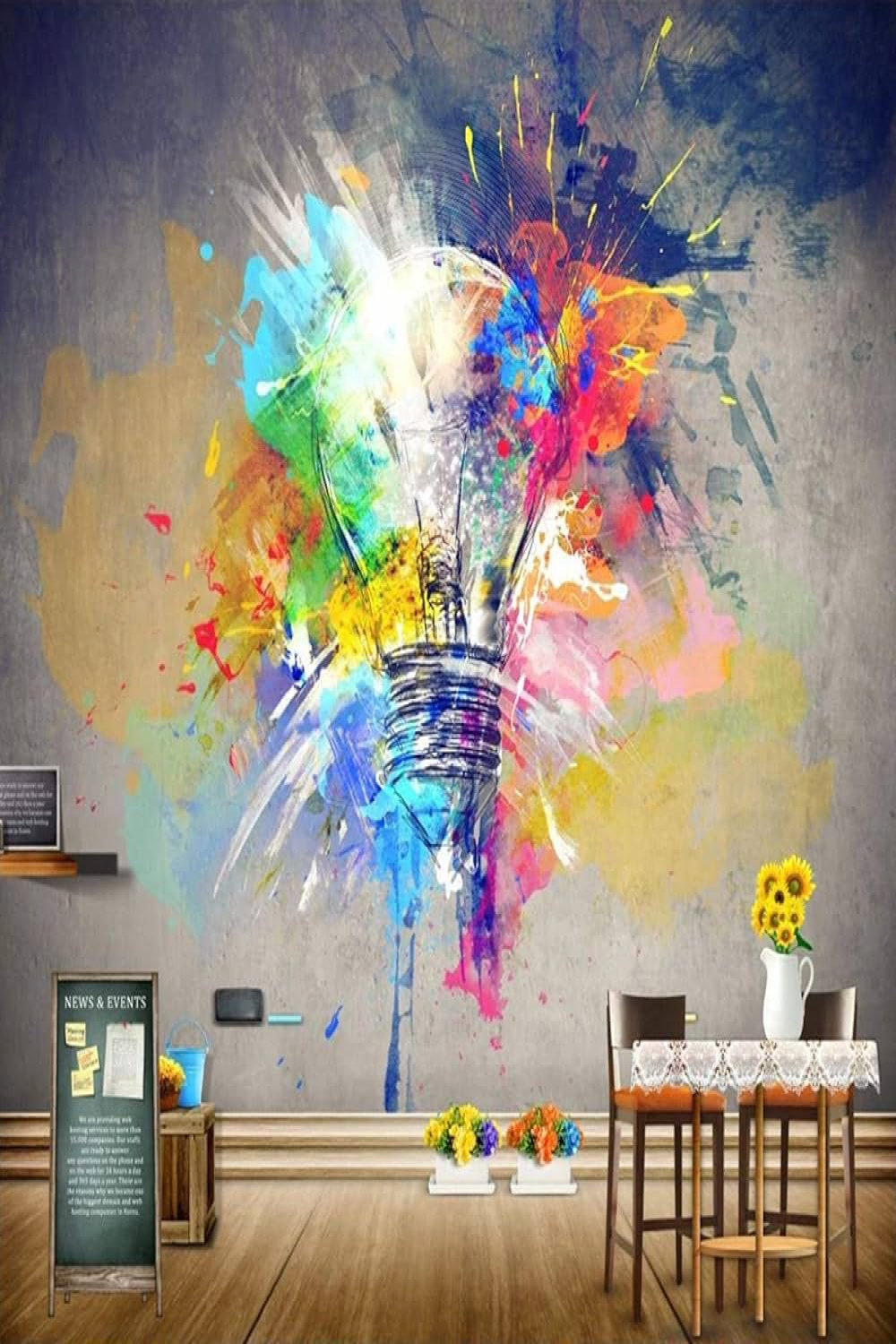 BYSQX Non-Woven Photo Wallpaper D Effect Graffiti Art Light Bulb