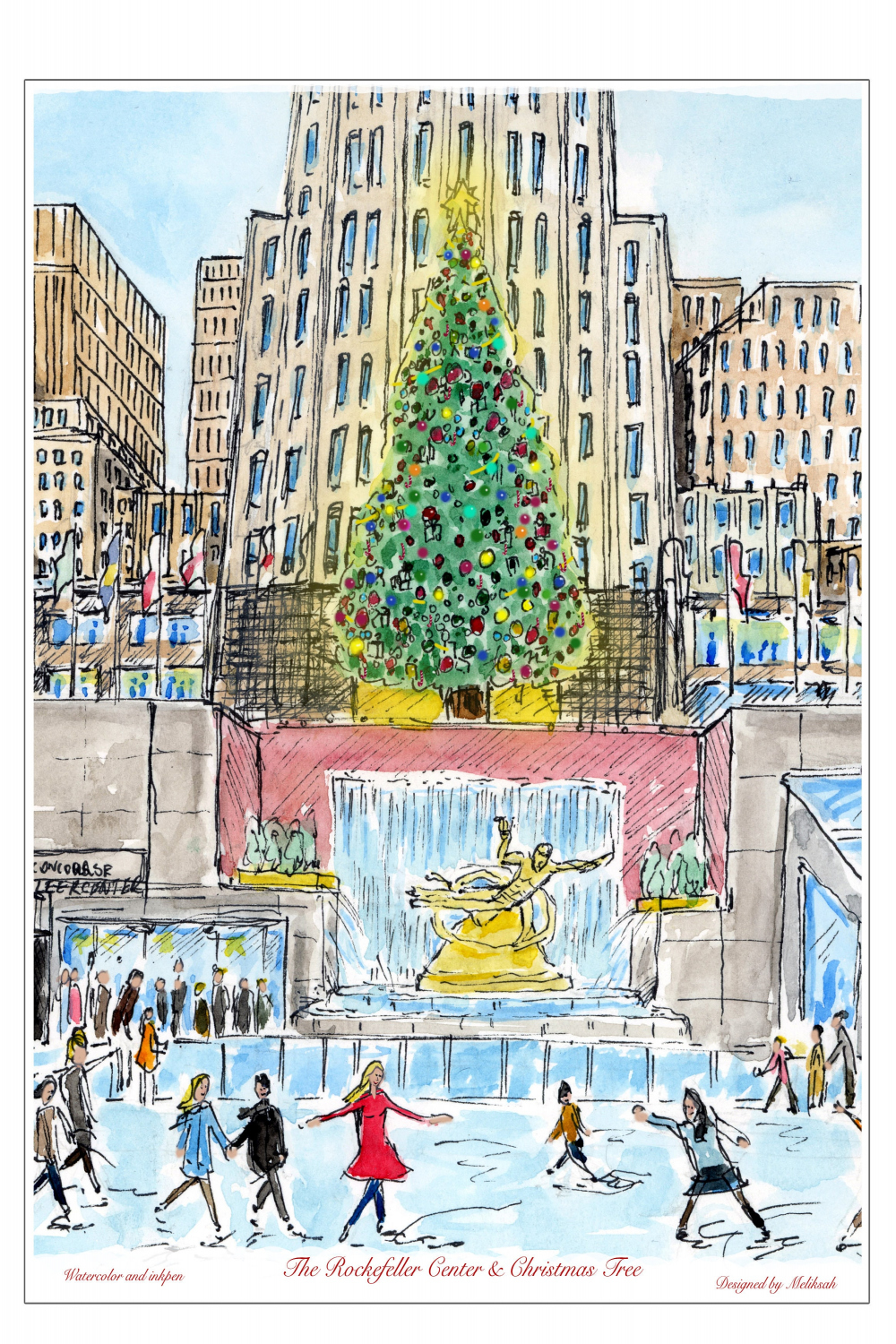 Christmas at Rockefeller Center Art Print Ice Skating Art - Etsy