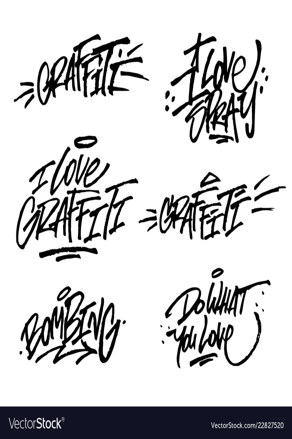 Collection of brush lettering quotes graffiti Vector Image