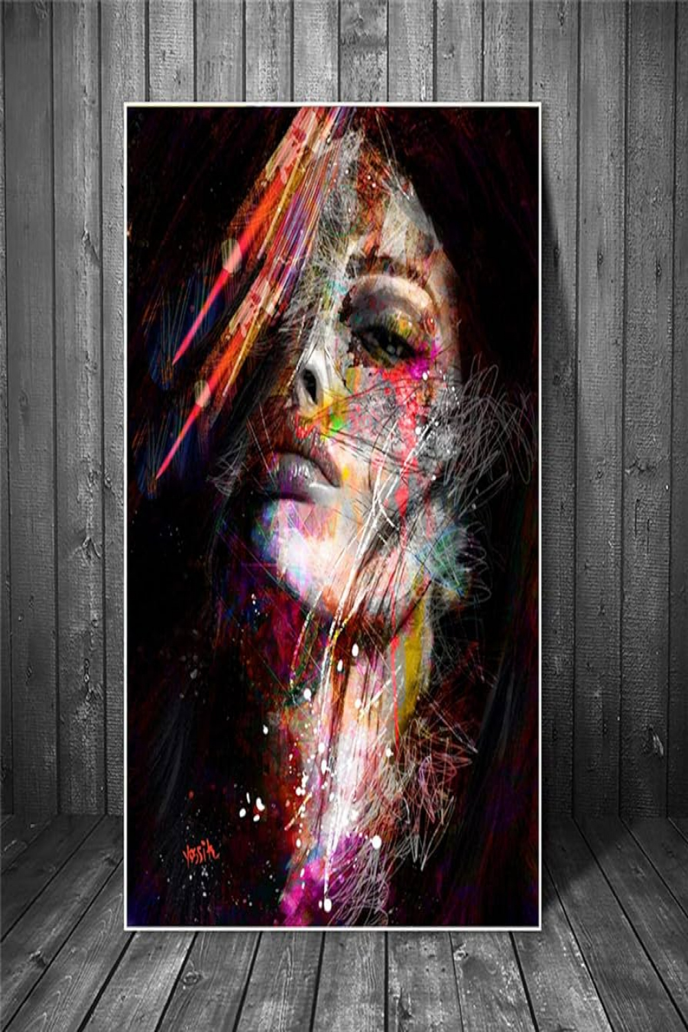 Colorful Graffiti Art Girl Face Paintings on Canvas Wall Poster