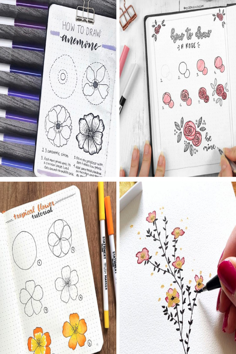 Complete List of Flower Doodles for Bullet Journals in