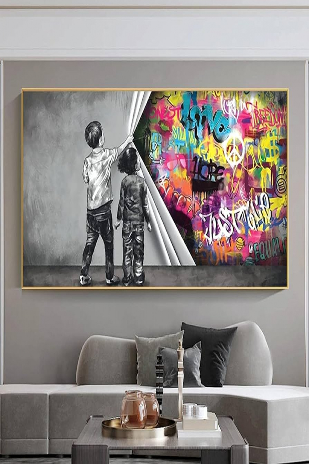 Cuadros Behind The Curtain Banksy Graffiti Canvas Paintings Posters and  Prints Wall Art Pictures for Living Room Home Decor xcm Frameless