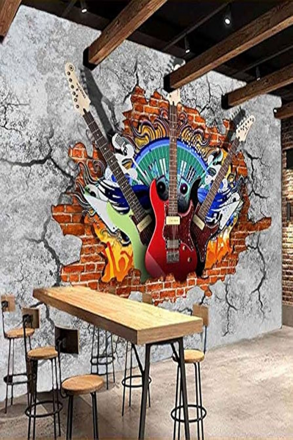 Custom D Wall Pictures Wallpaper Guitar Rock Graffiti Art Broken Brick  Wall KTV Bar Tooling Home Decoration Wall Painting Wall Picture  cm (W)  x