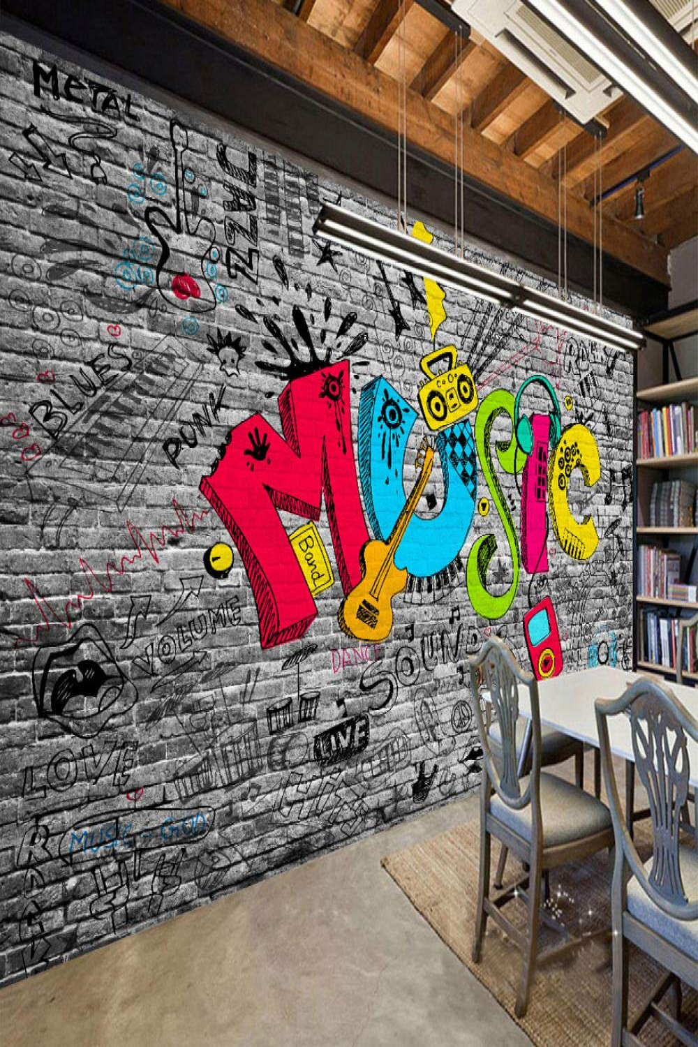 Custom Mural Wallpaper Creative Graffiti Art Music Brick Wall