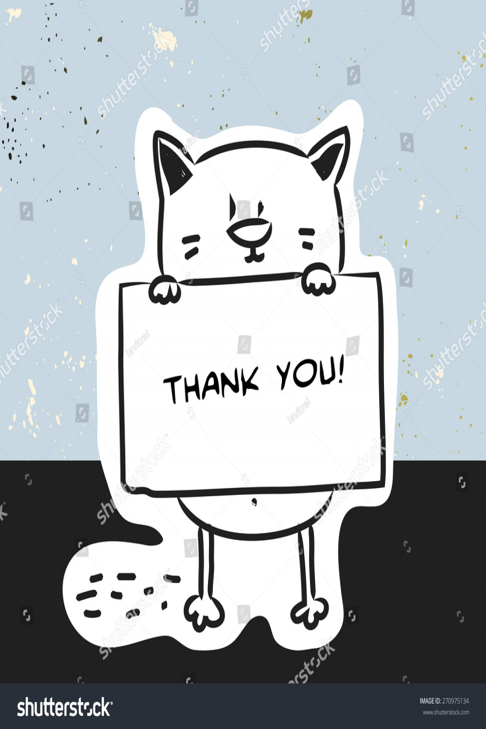 Cute Cat Holding Placard Thank You Stock Vector (Royalty Free