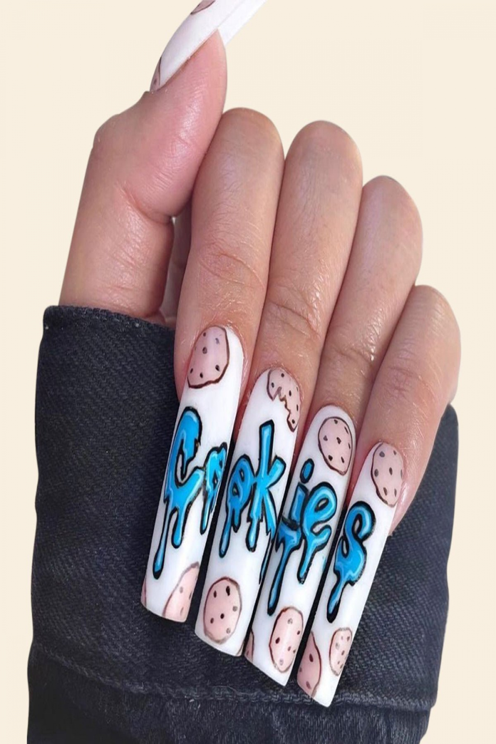 Cute Graffiti YK White Long Coffin Press On Nails – NOUMAY LIMITED