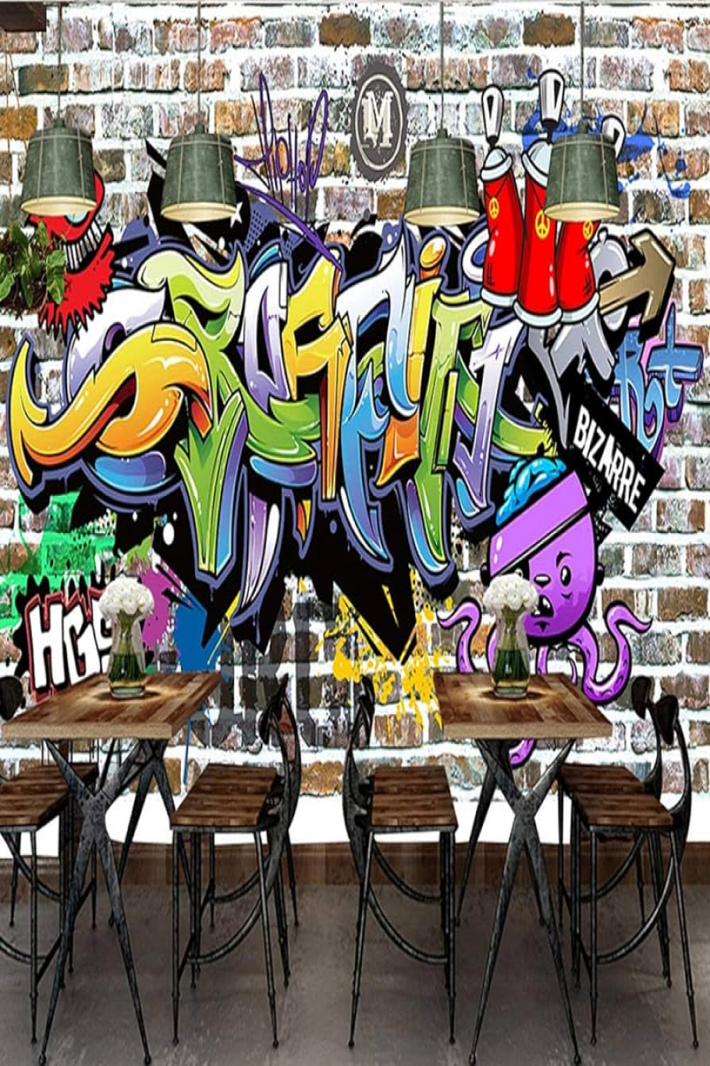 D Hand Painted Street Graffiti Brick Wall Mural Custom Photo Wallpaper Ktv  Bar Cafe Restaurant Poster Decor Art Wall Painting cm(L)×cm(H)