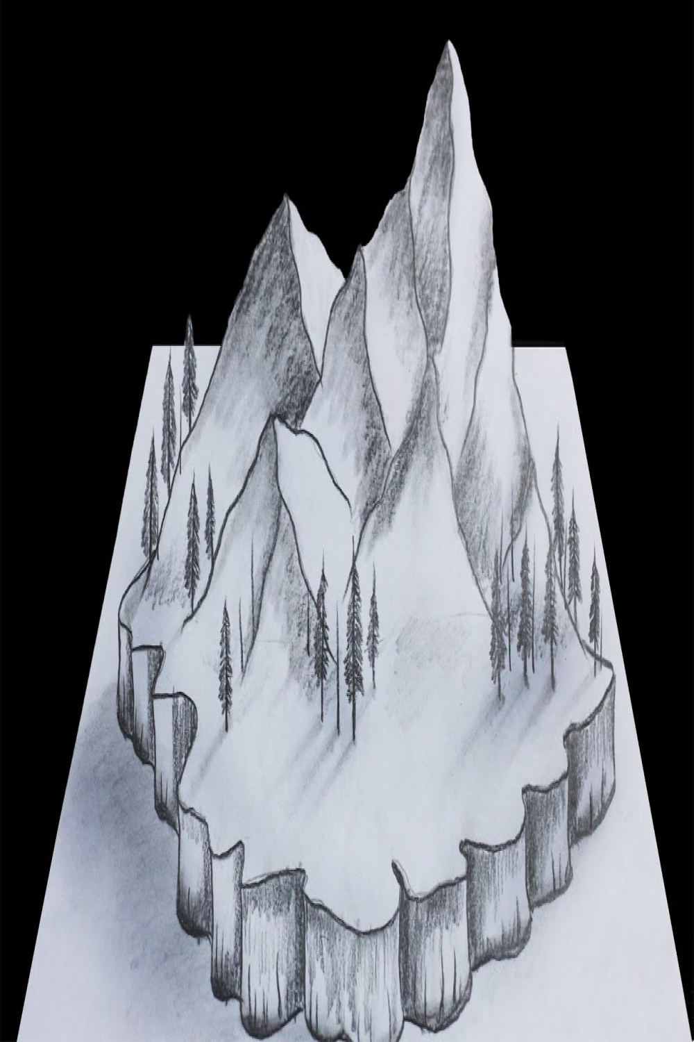 D Mountain Scenery Drawing