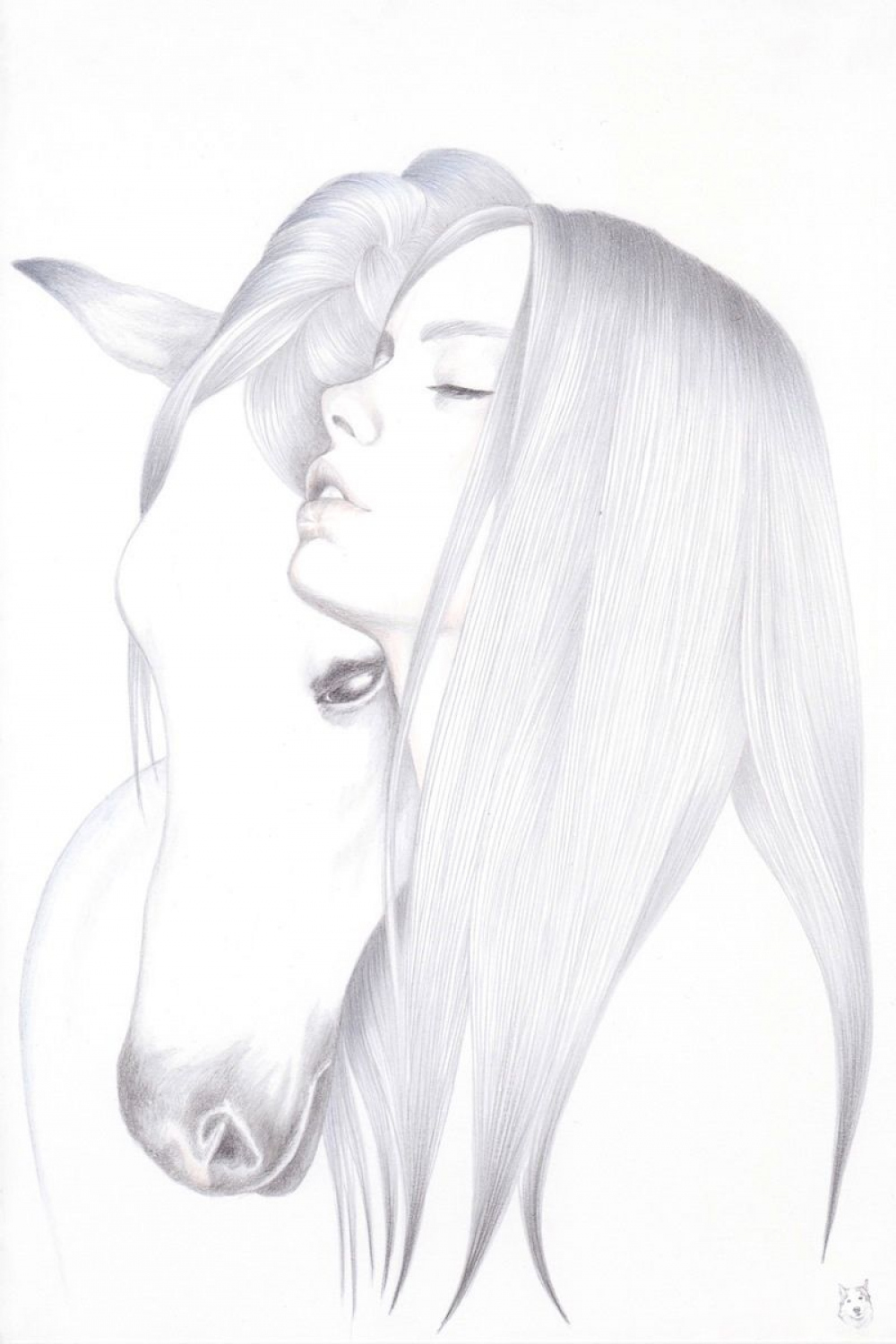 Delicately Drawn Women with Fierce Beasts  Horse art print, Horse