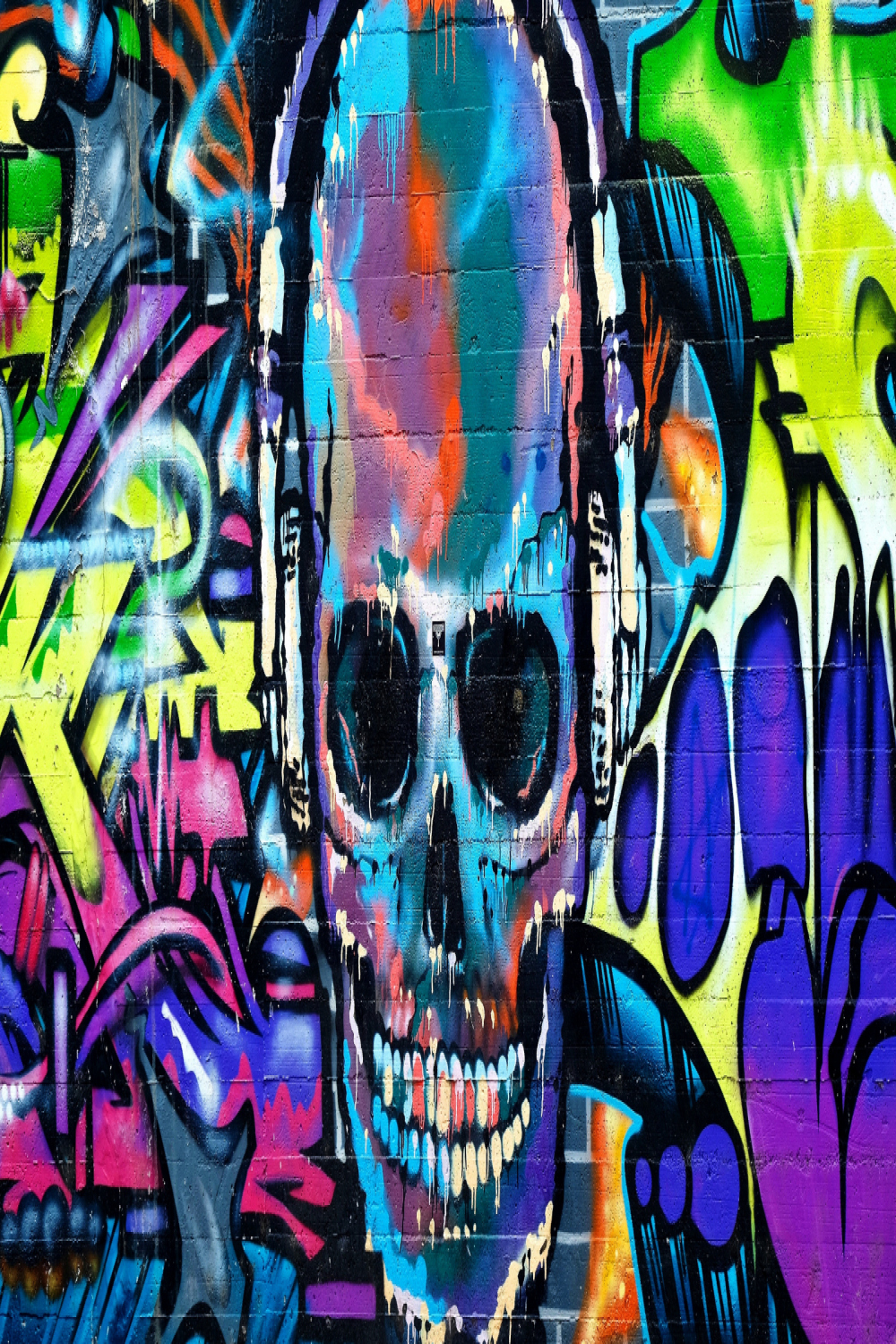 Download wallpaper x graffiti, skull, colorful, street art