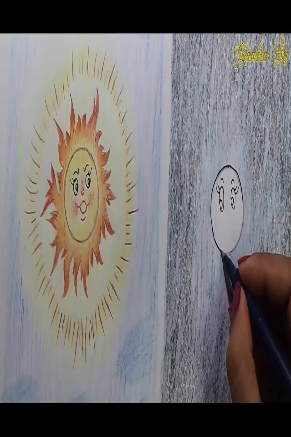 Drawing The Moon And The Sun With Colored Pencils