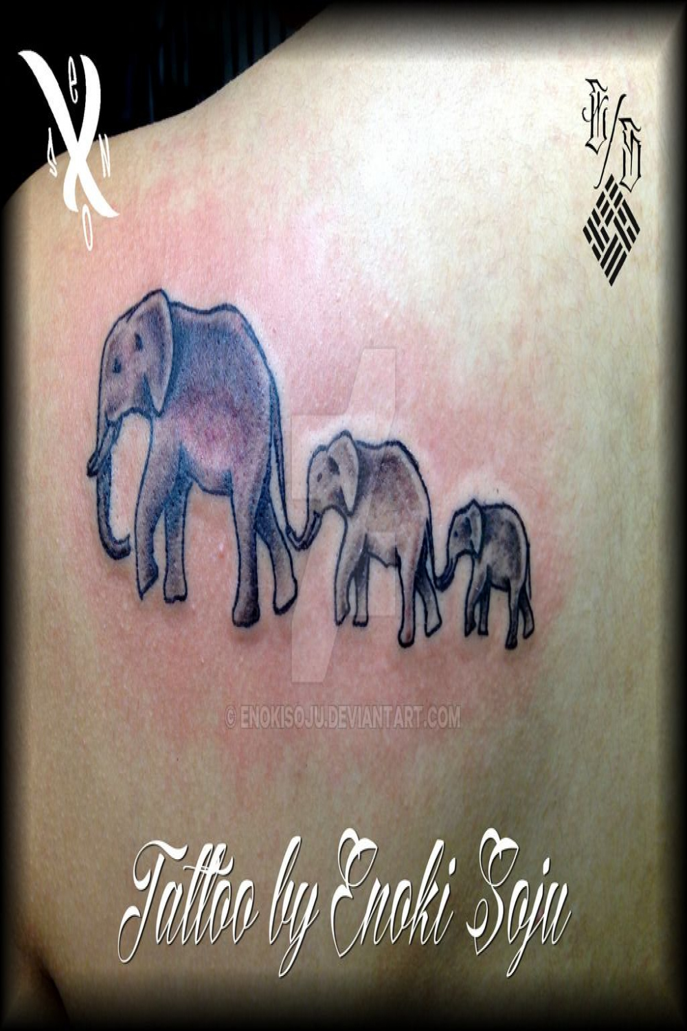 Elephants Tattoo by Enoki Soju  Tatuaje familia de elefantes