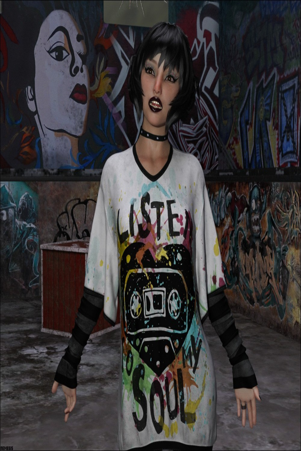 Emo girl and graffiti by nemesiss