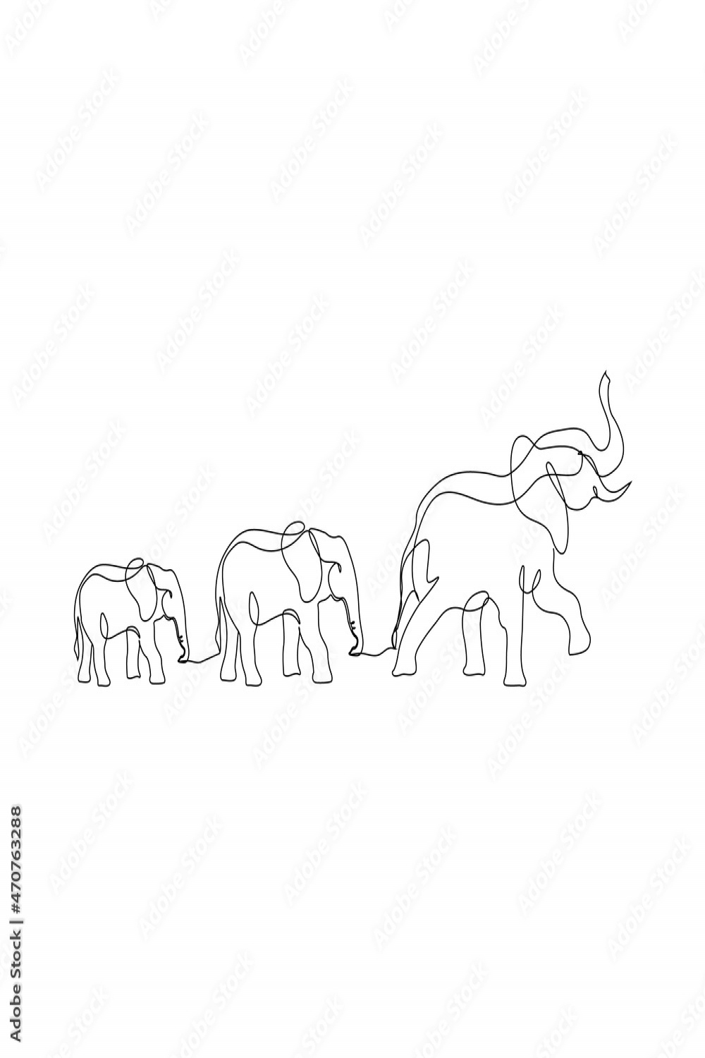 Family Matters - Elephant Line art one line Abstract art,Elephant