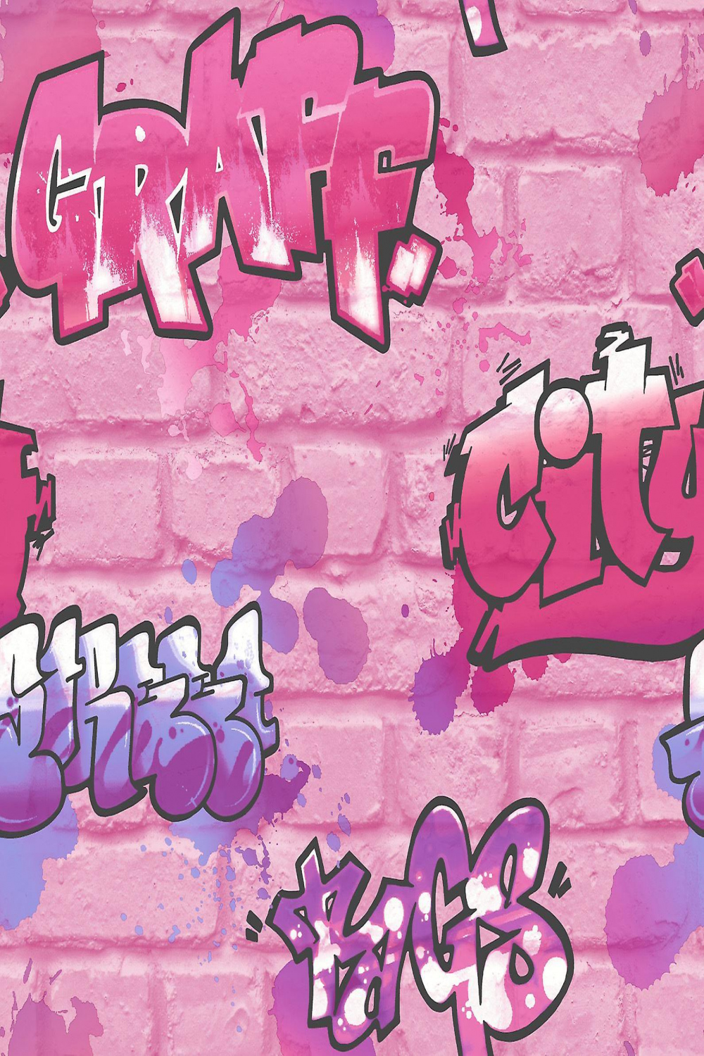 Girls Pink Graffiti Wallpaper Glitter Spray Paint Embossed Childrens Room  Urban