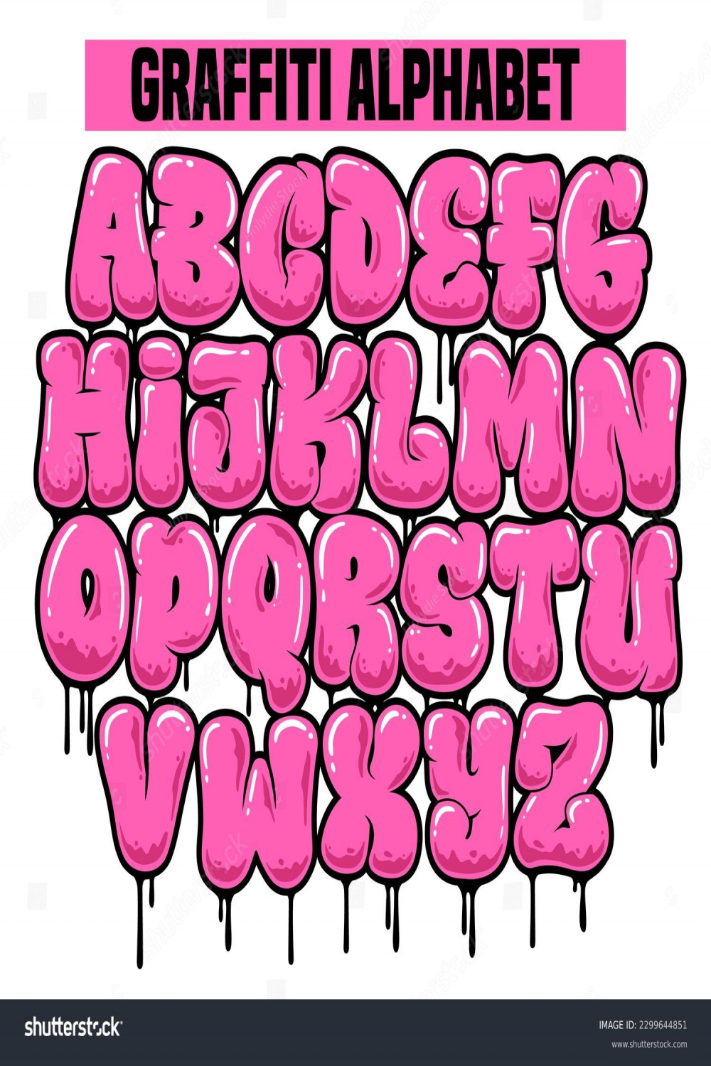 Graffiti-Alphabet Graffiti-Buchstaben rosafarbene Farbe mit Tropf