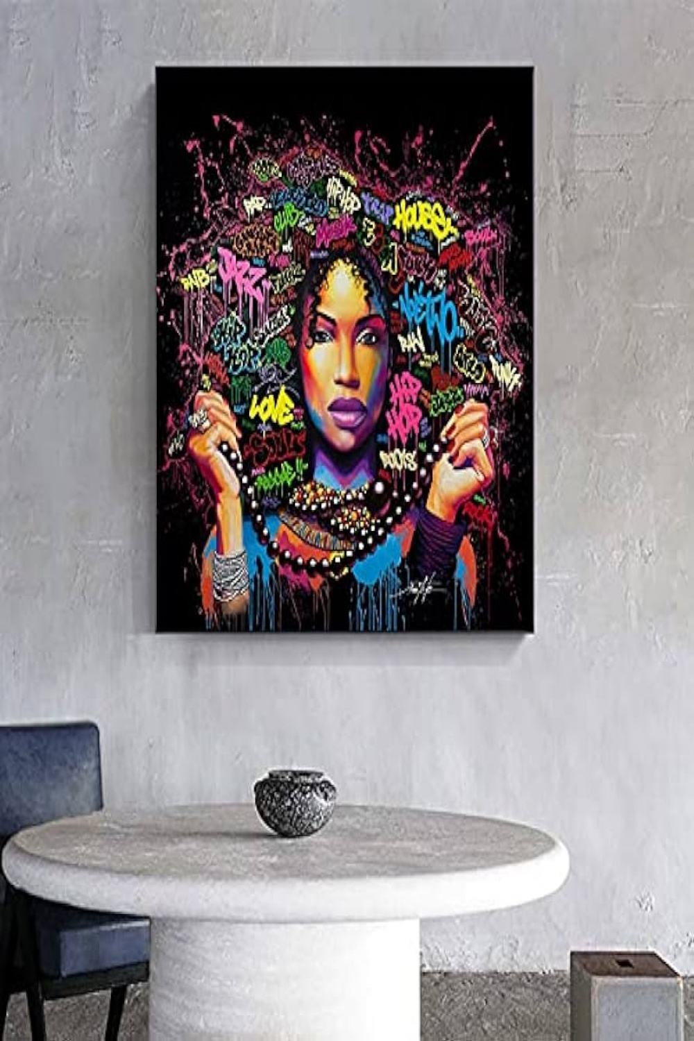 Graffiti Art Afro Hair Women Canvas Painting Modern Abstract Lady