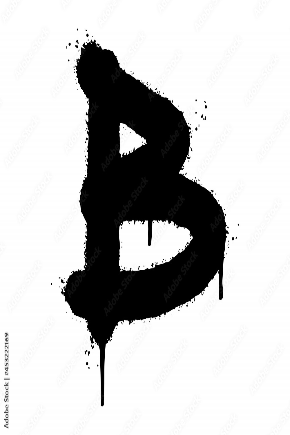 graffiti B font sprayed isolated on white background