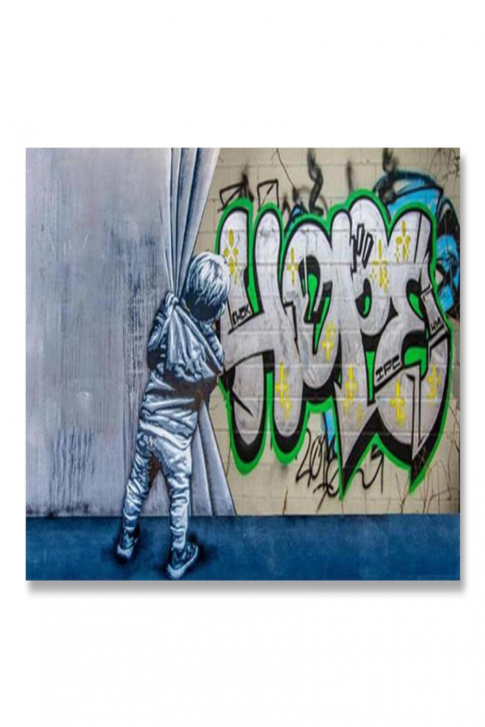 Graffiti Banksy Style Hope Boy Curtain Reveal Street Art Canvas Painting  Original Stencil Wall Abstract Canvas Decor  x  cm Frameless