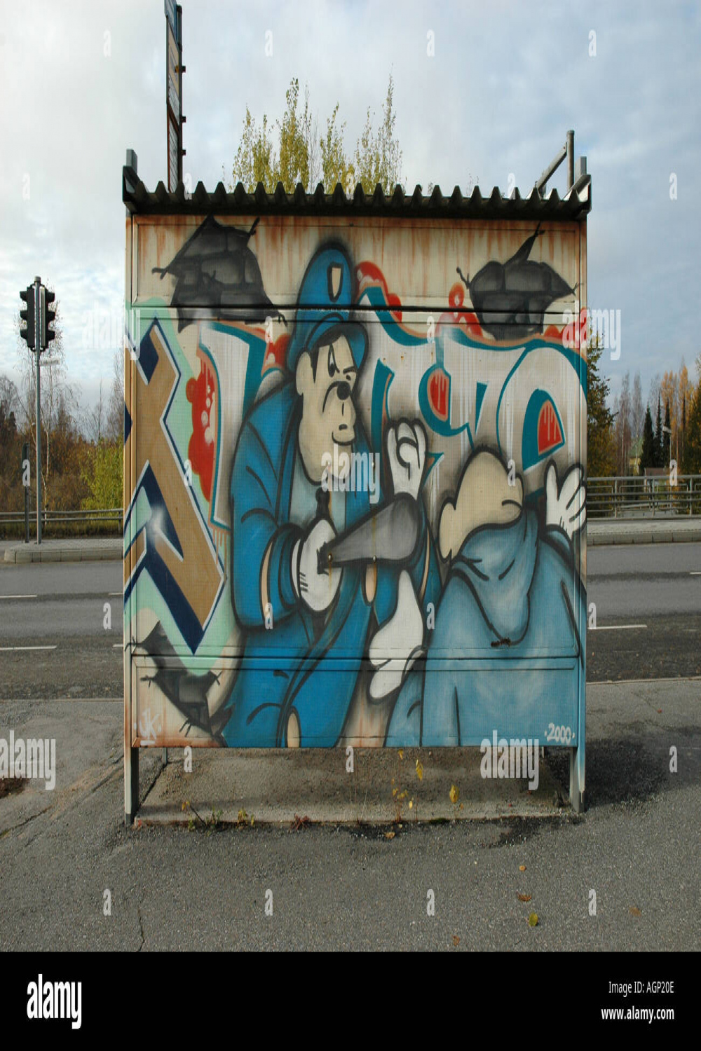 Graffiti-Cartoon der Polizei Jyväskylä-Finnland Stockfotografie