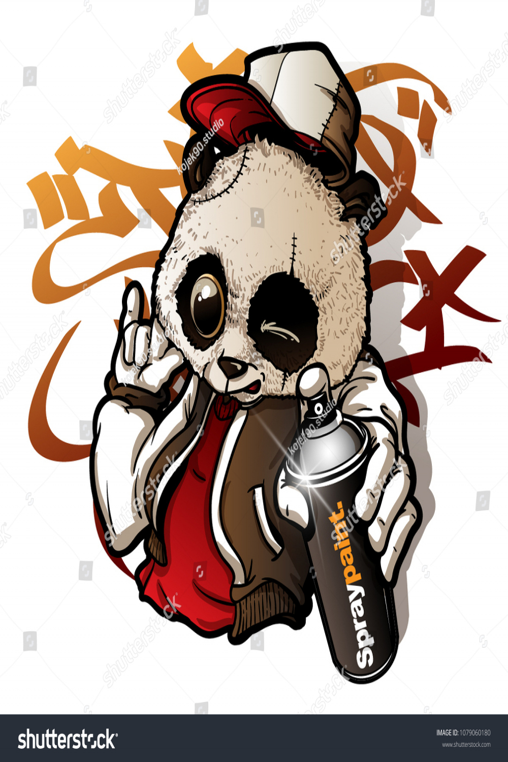 Graffiti Character Cute Panda Holding Spray Stock Vector (Royalty