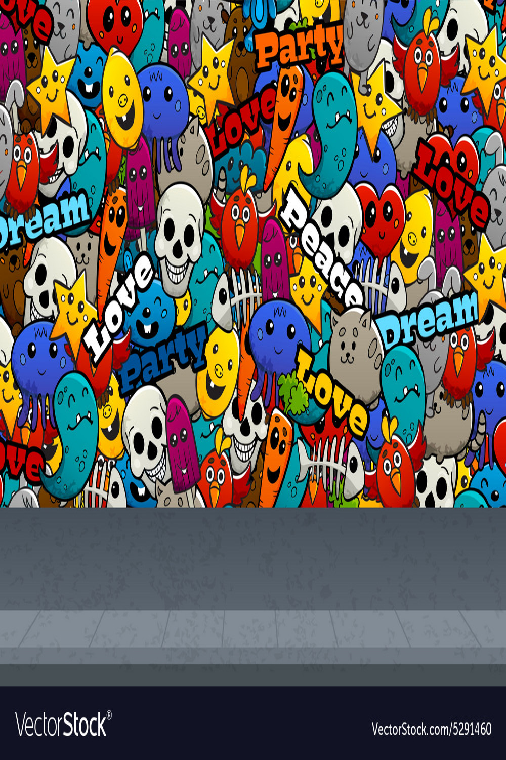 Graffiti characters on wall pattern Royalty Free Vector