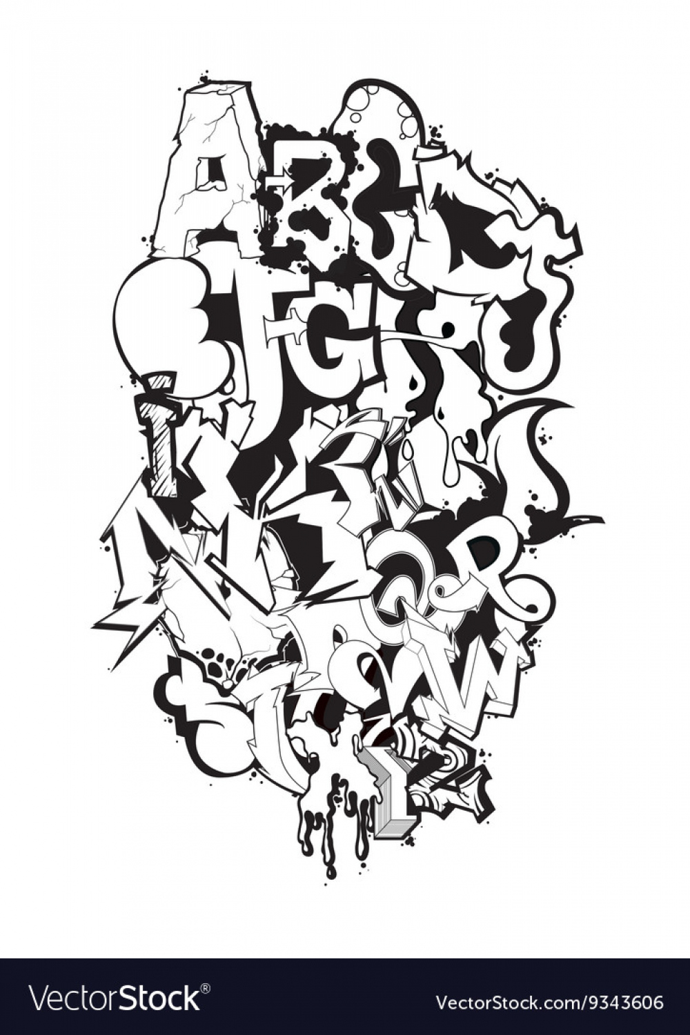 Graffiti font black and white composition Vector Image