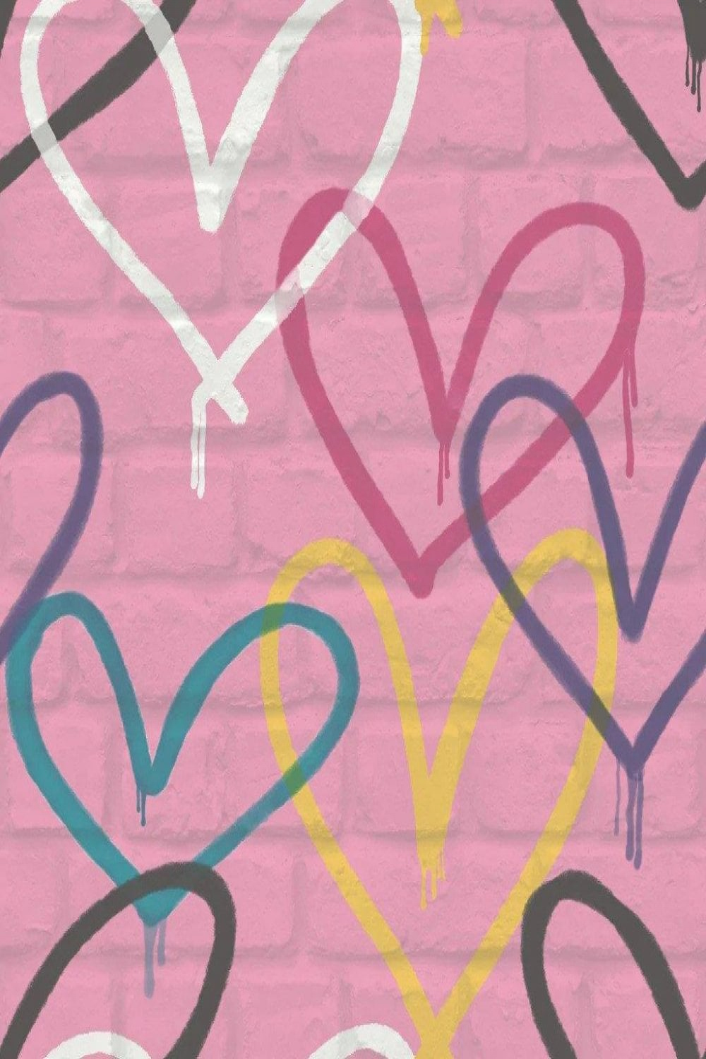 Graffiti Hearts Pink Brick Wallpaper  Wallpaper Shop