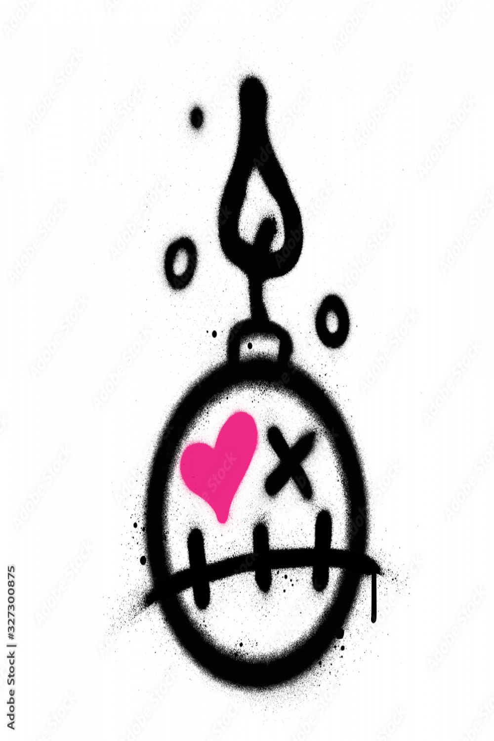 graffiti love bomb cartoon sprayed in black over white Stock