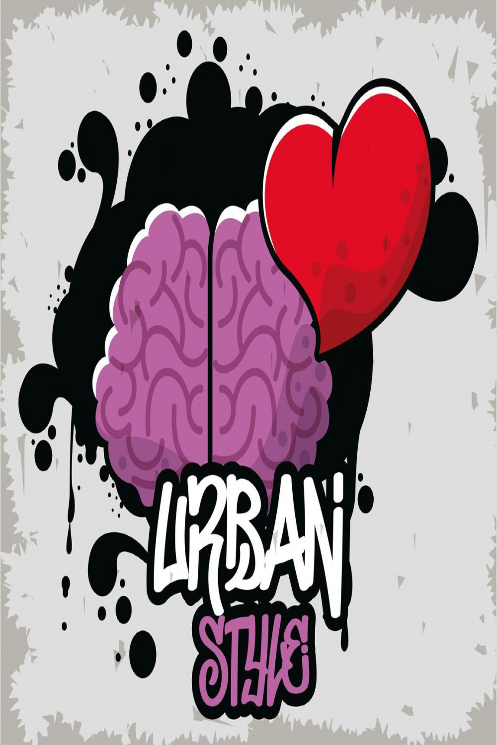 graffiti urban style poster with brain and heart  Vector