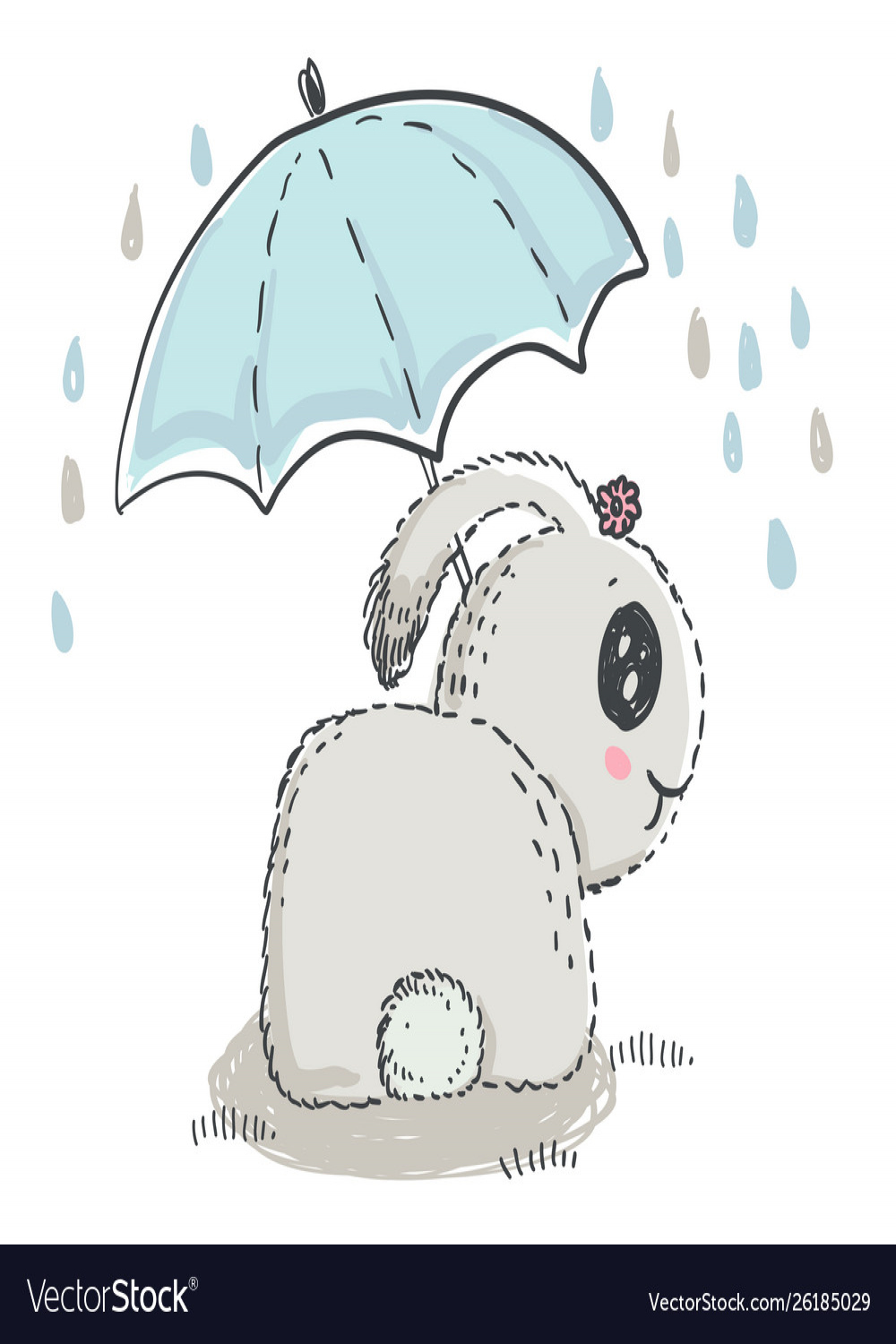 Hand drawn cute rabbit with umbrella Royalty Free Vector