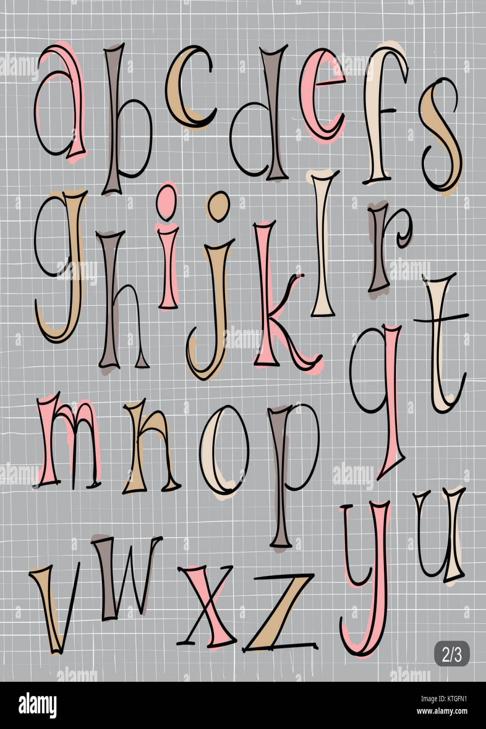 Hand drawn street graffiti style lower case alphabet letters Stock