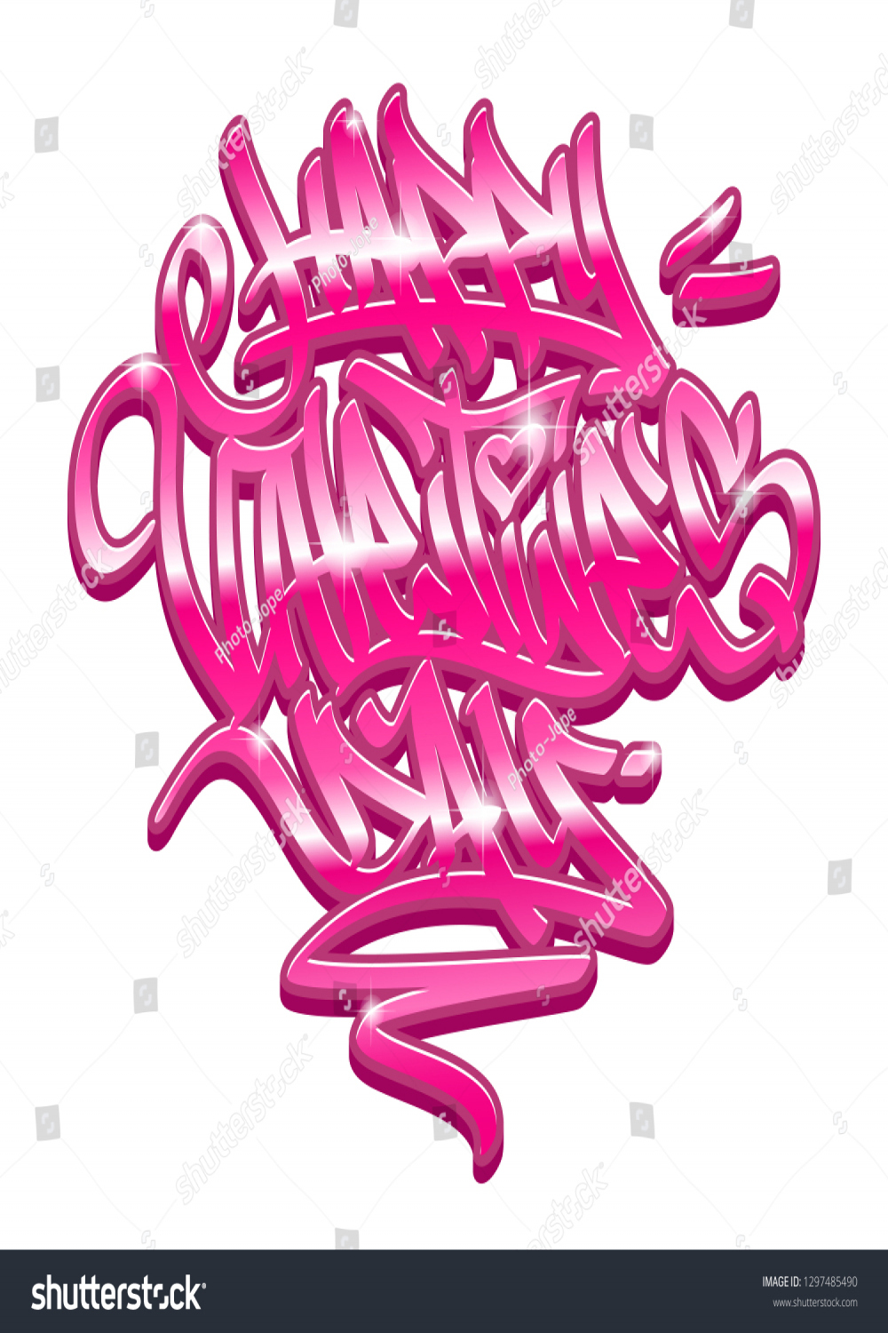 Happy Day Graffiti Style Lettering Pink: Stock-Vektorgrafik