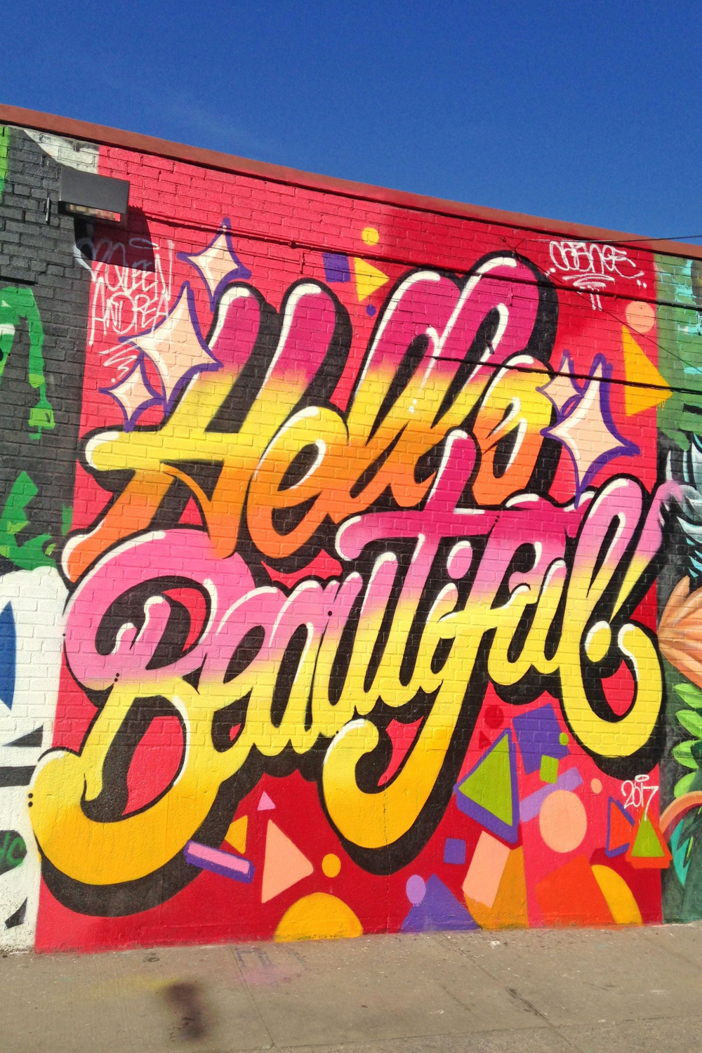 Hello Beautiful!" Street art work in Brooklyn, New York City