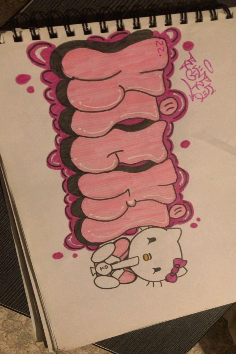 hello Kitty in   Easy graffiti drawings, Graffiti doodles