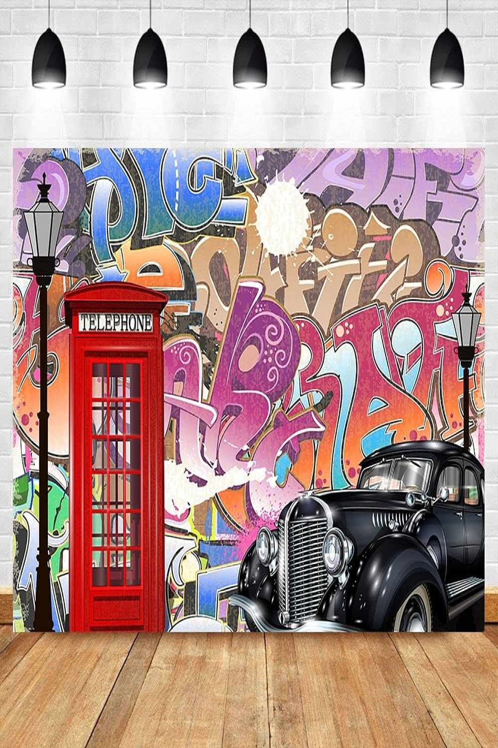 Hip Hop s s Background Graffiti Vintage Photography Backdrop Telephone  Box Retro Car Decoration Background A 0xft/x